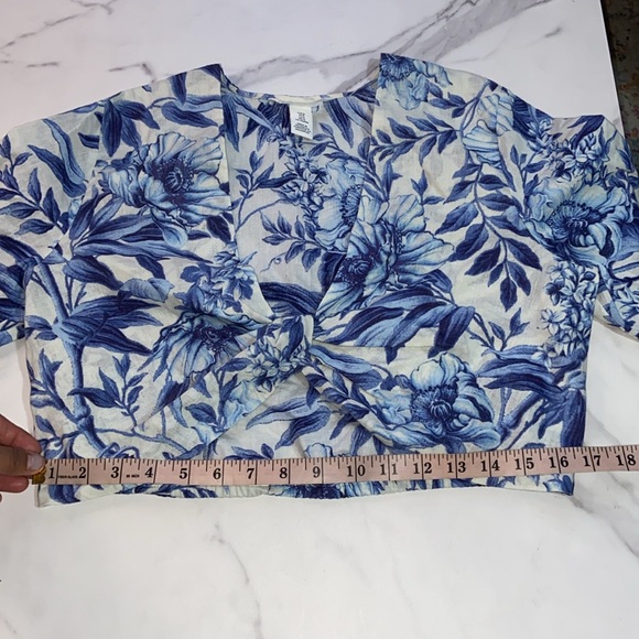 H&M Linen Blend floral Cropped Long Sleeve Blouse size Medium - Picture 6 of 12